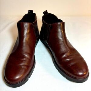 ECCO Sz 10 Low Top Ankle Booties Comfort Boots Rubber Sole Pull On Leather